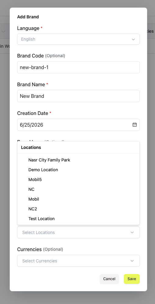 Assigning locations to a brand
