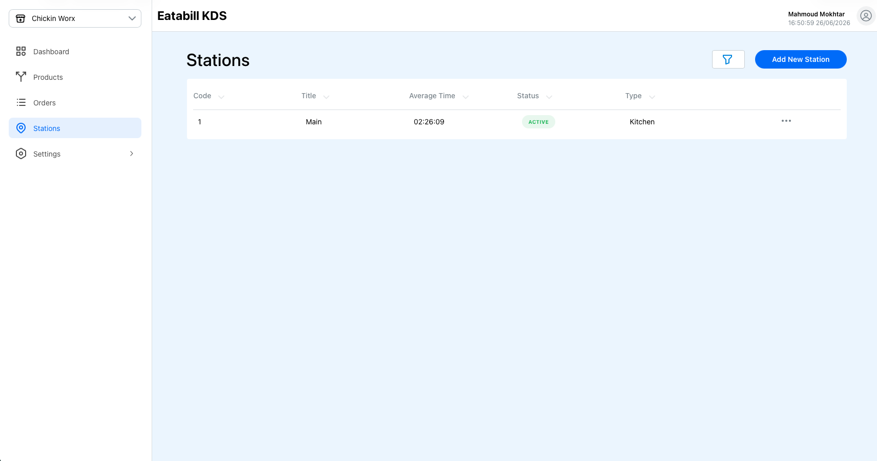 Stations list in KDS Admin