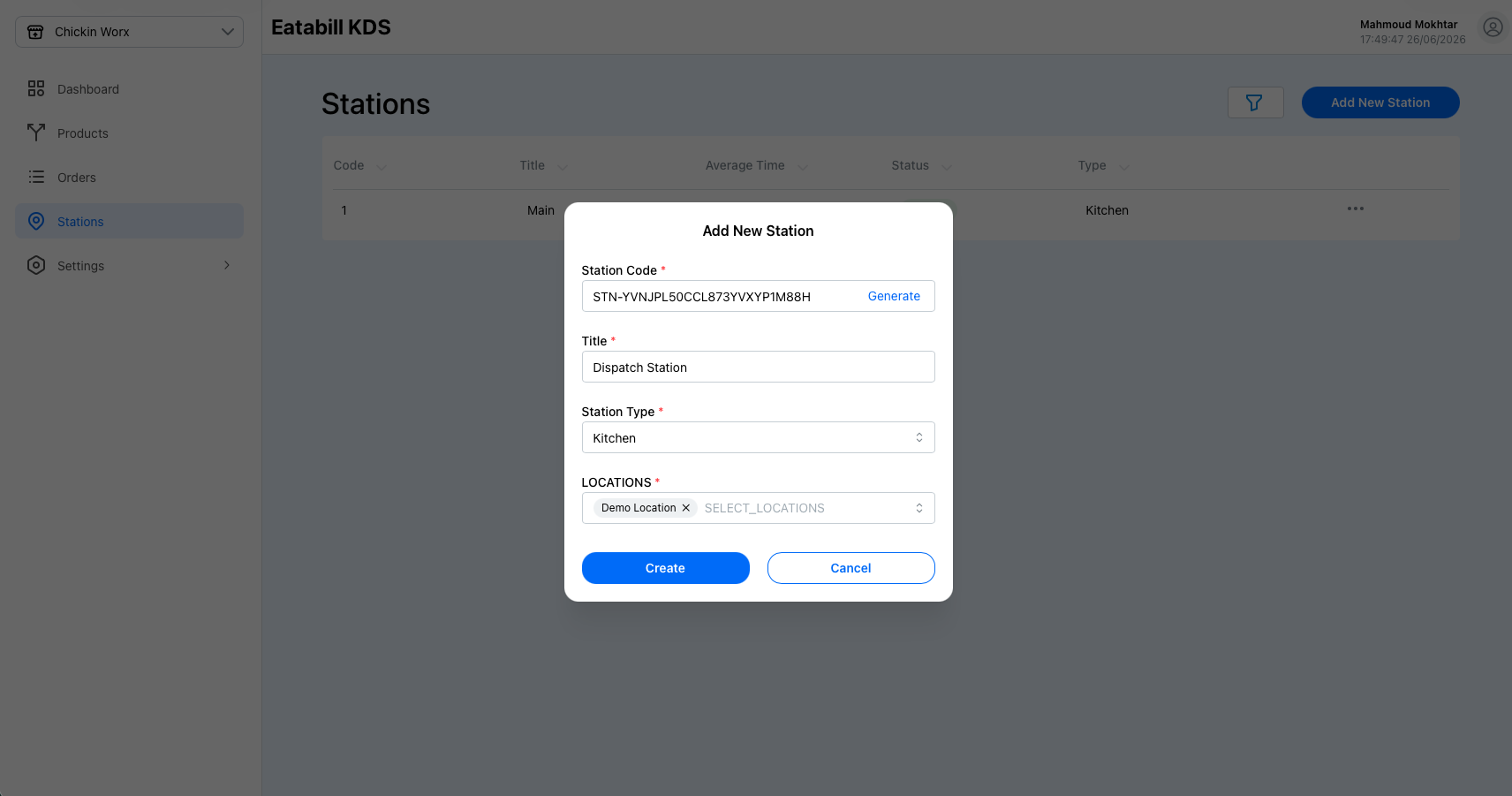 Station name and location selection form