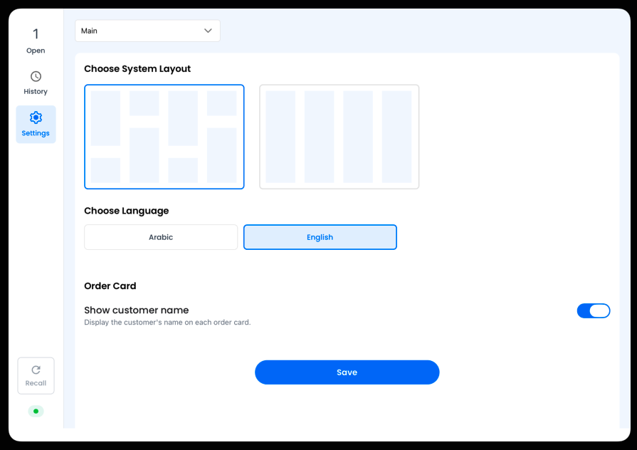 Show Customer Name toggle