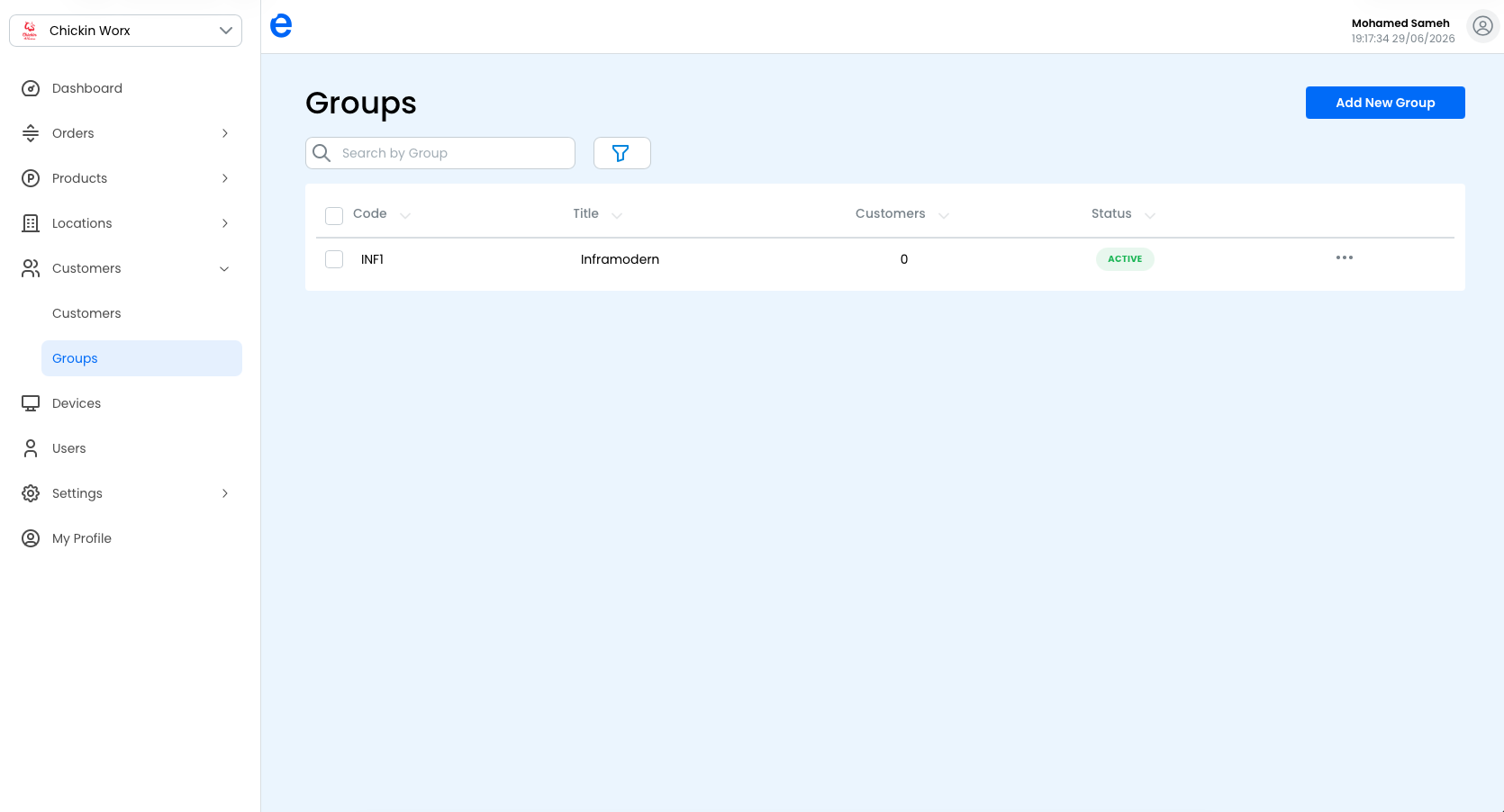 The Customer Groups list