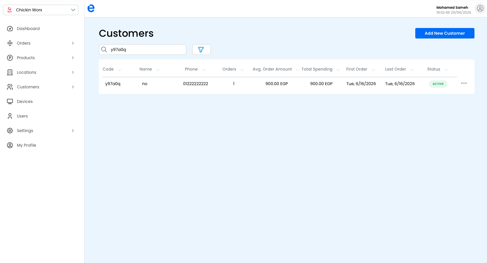 The Customers list for the brand