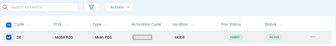 A selected device row