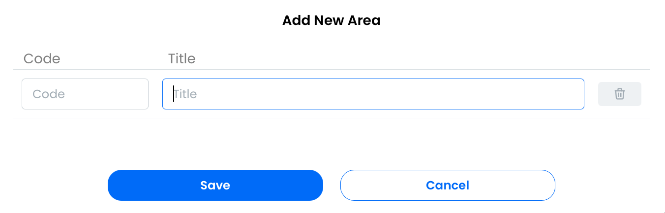 The Add New Area modal