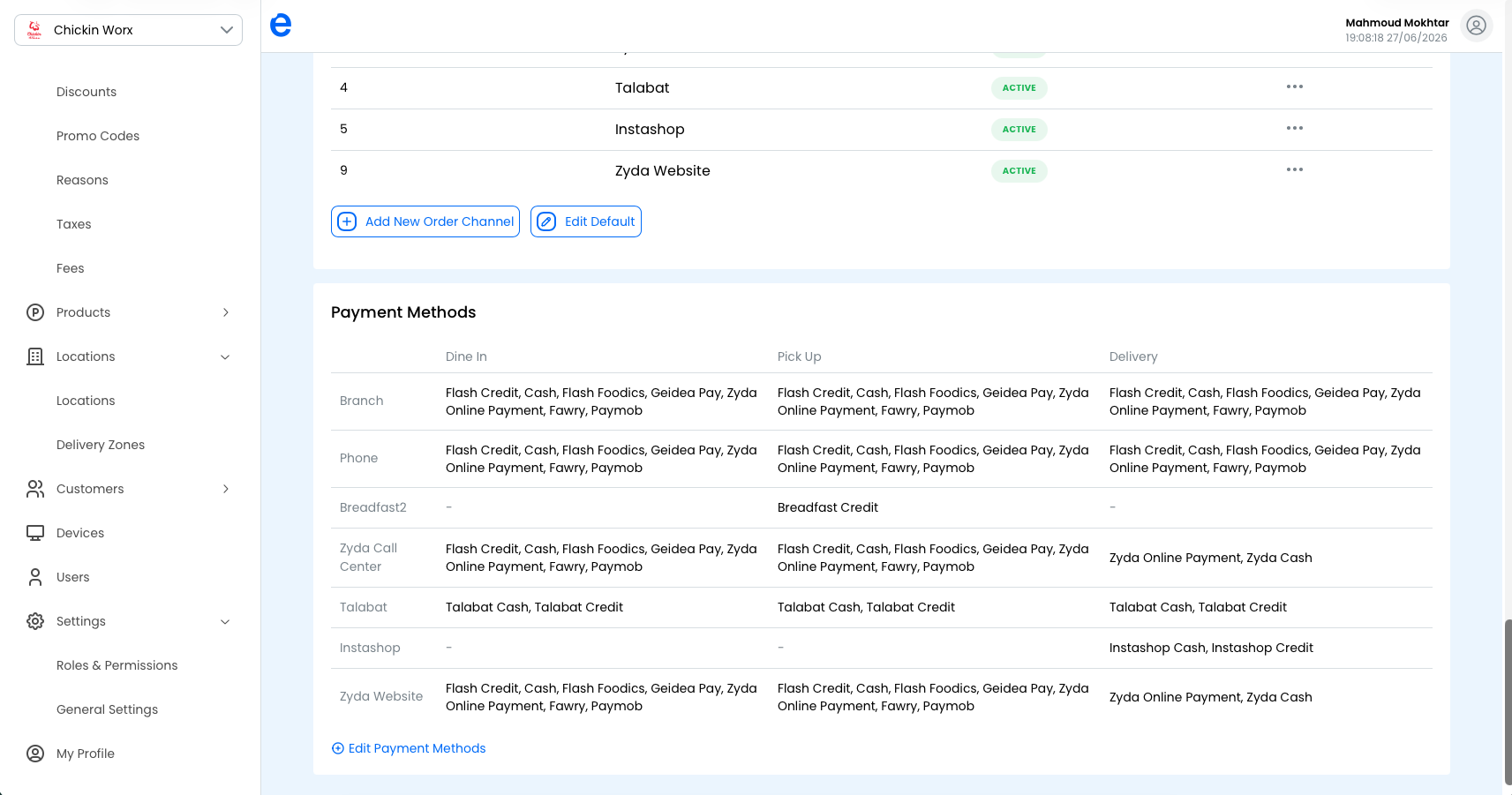 Assigning Payment Methods to a location