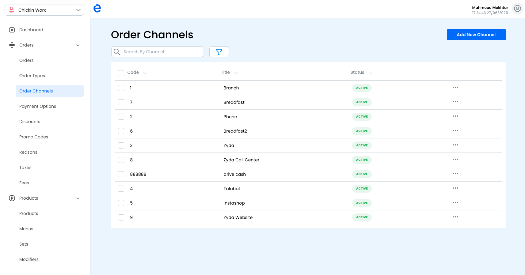 The Order Channels list