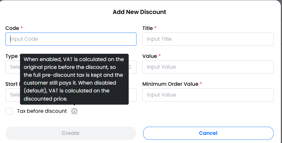 Apply Tax Before Discount Option.