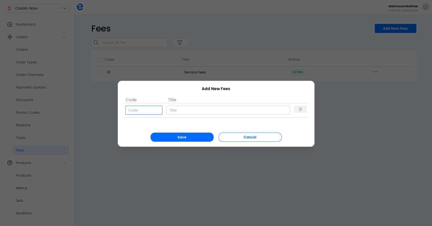The Add fee form