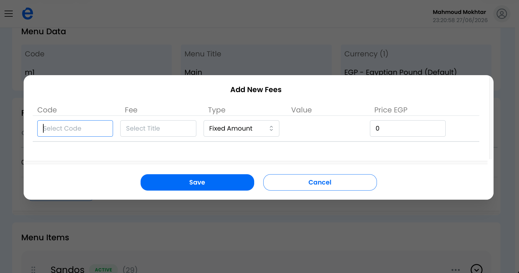 Add another fee on the same menu.