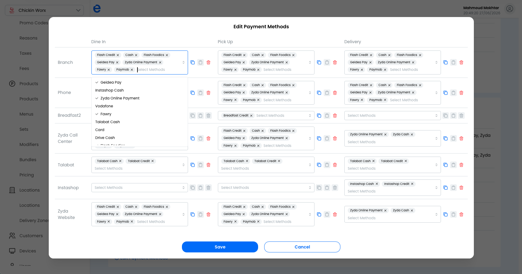 assign Payment Option to this location