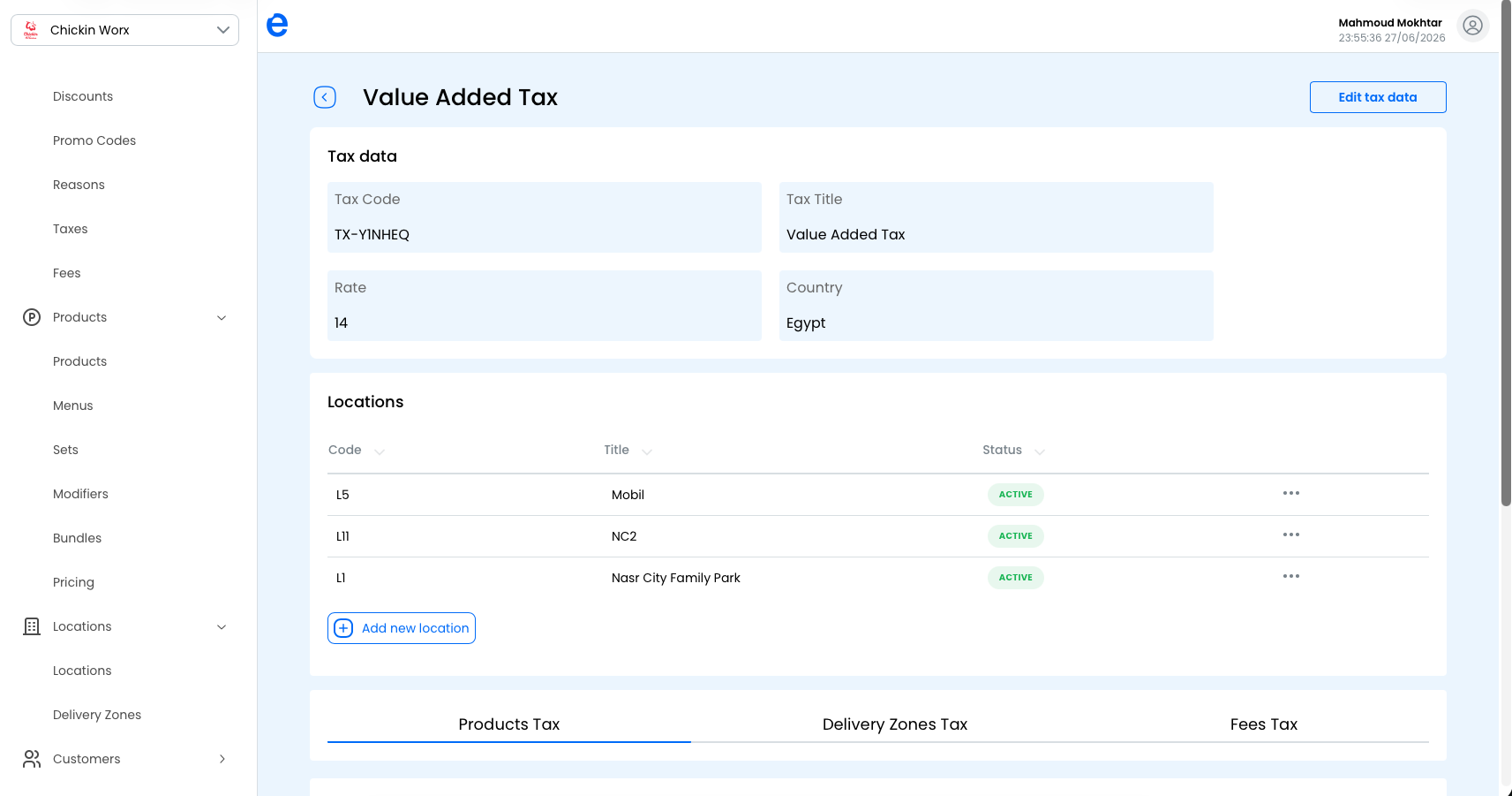 Tax details page.