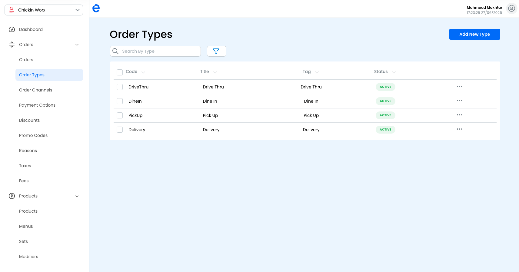 The Order Types list