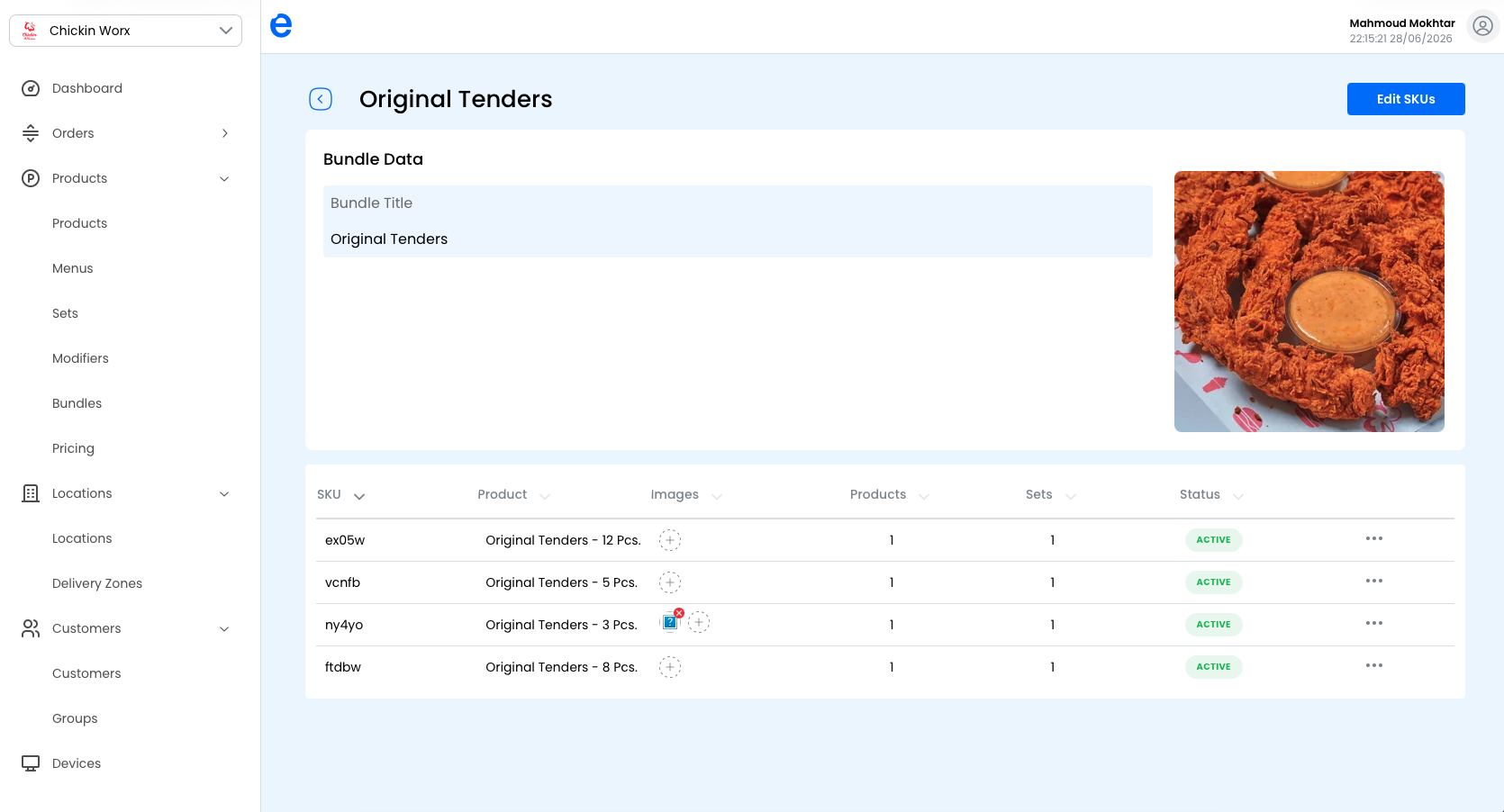The bundle details page showing data and variations