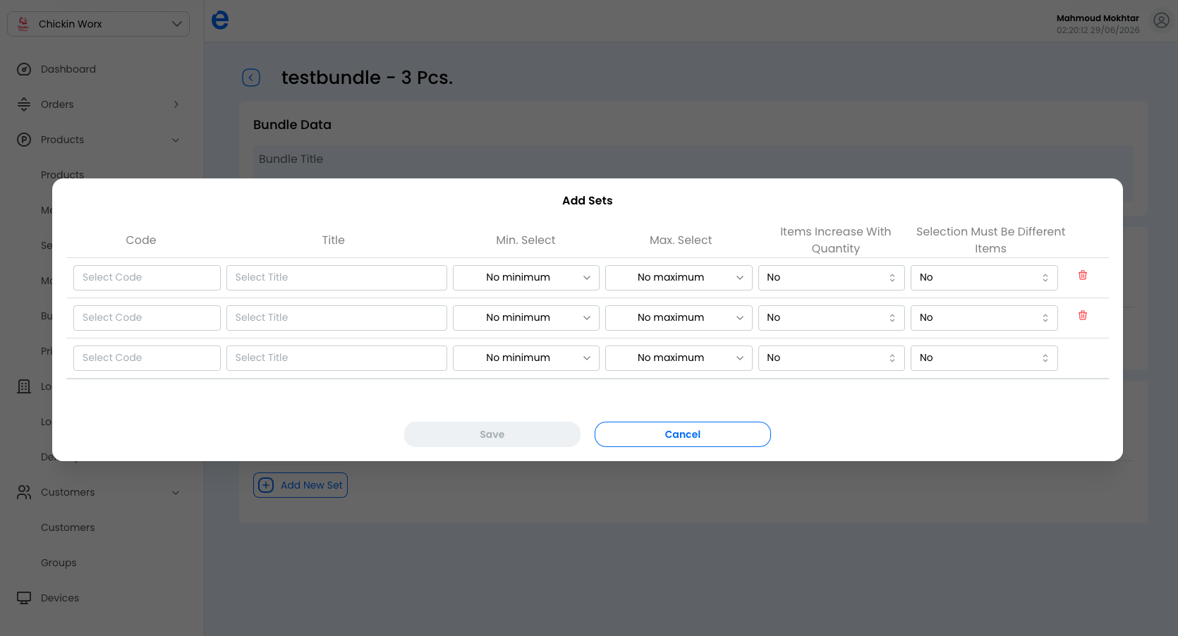 Adding a set to the variation with its selection rules