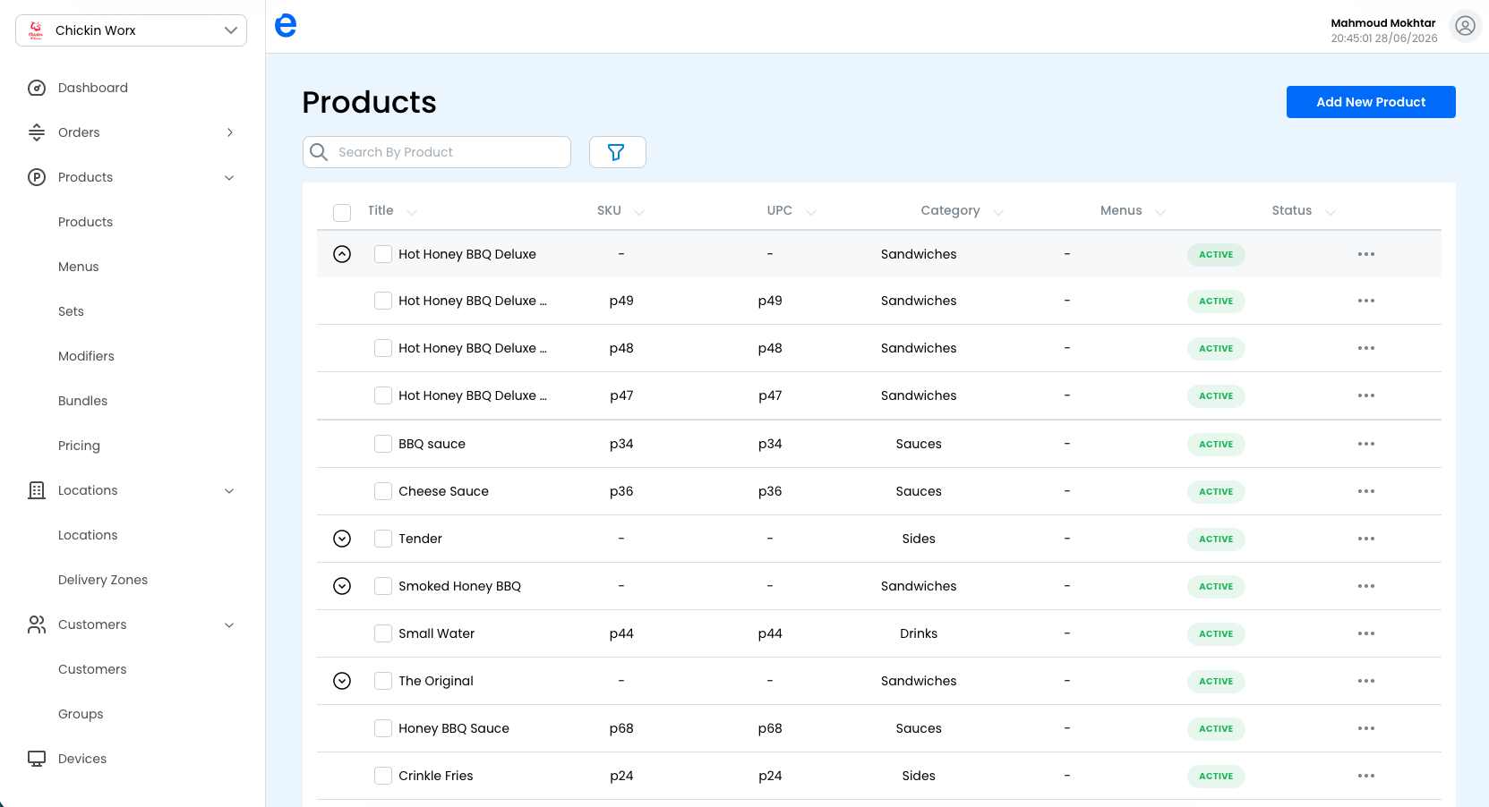 Expanding a parent product to show its variants