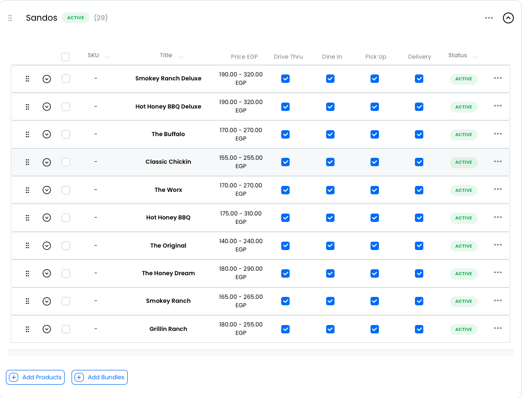An expanded category showing its products and bundles