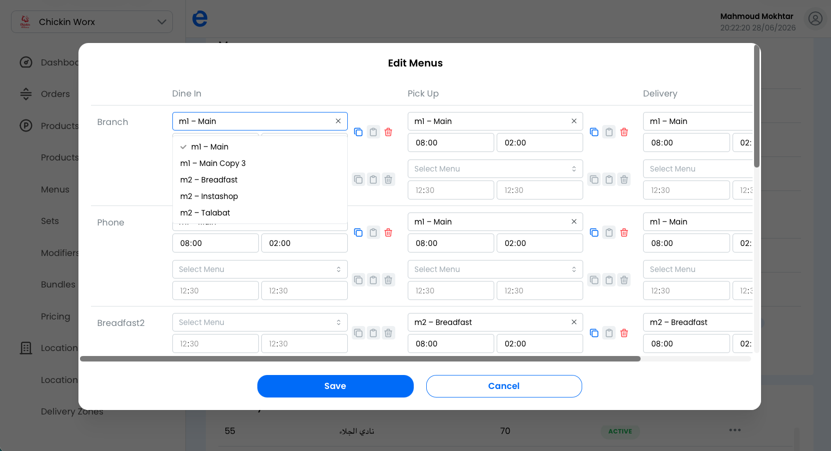 The Add New Menu modal