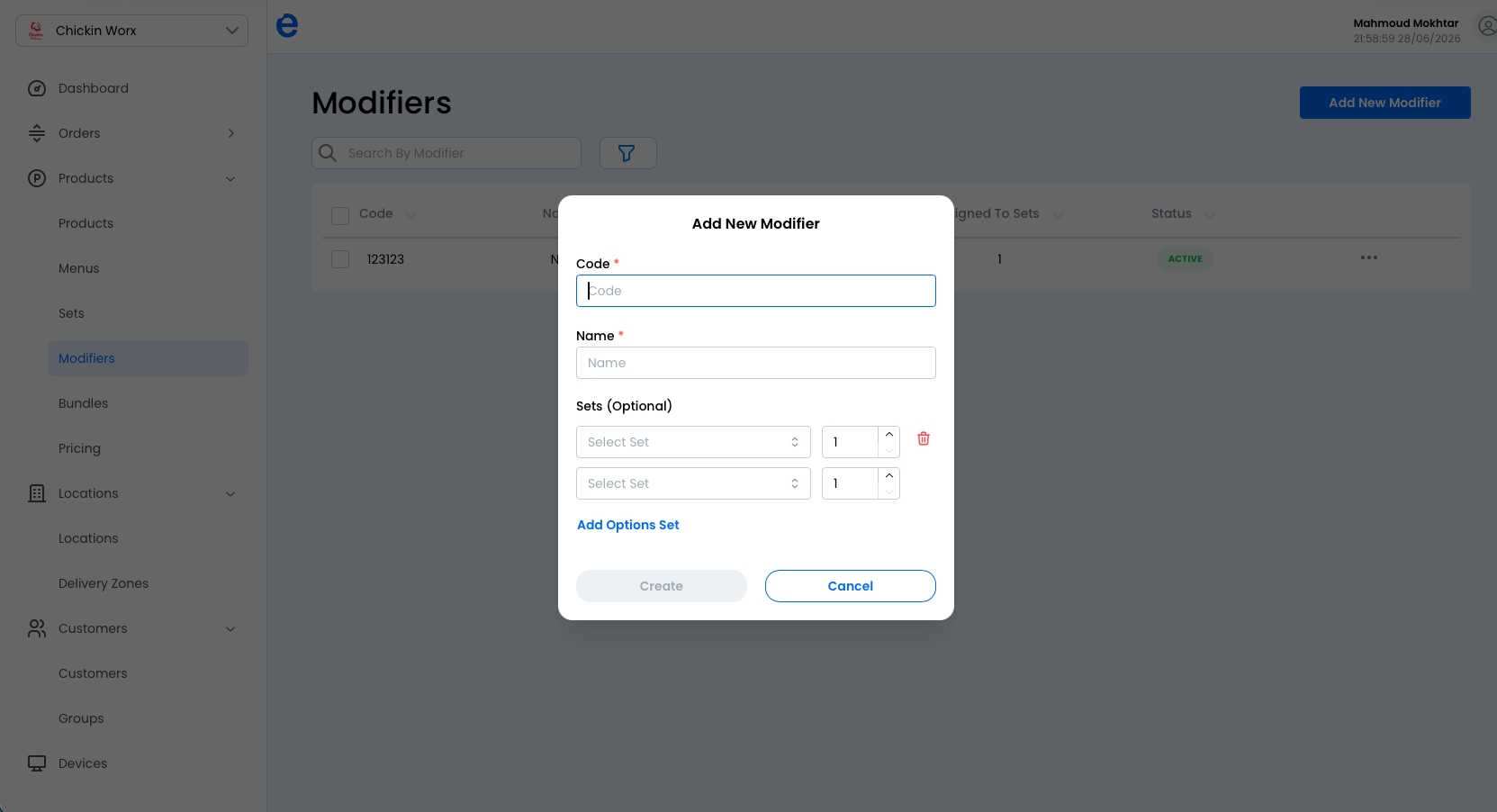 The new modifier form