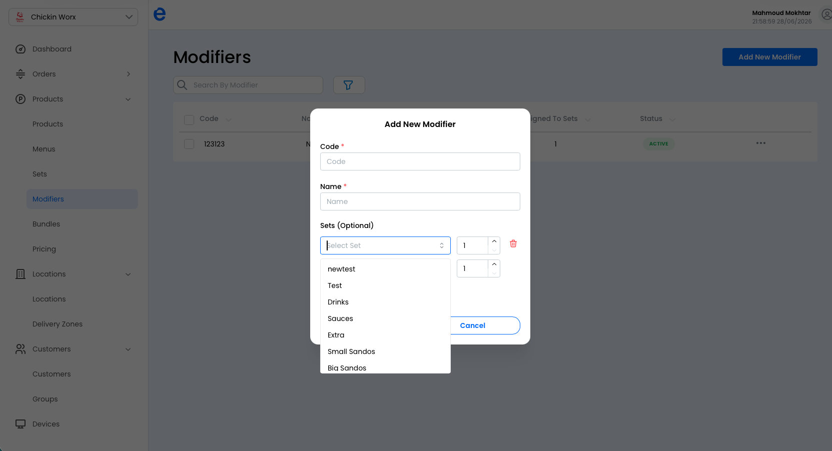 Attaching the modifier to sets