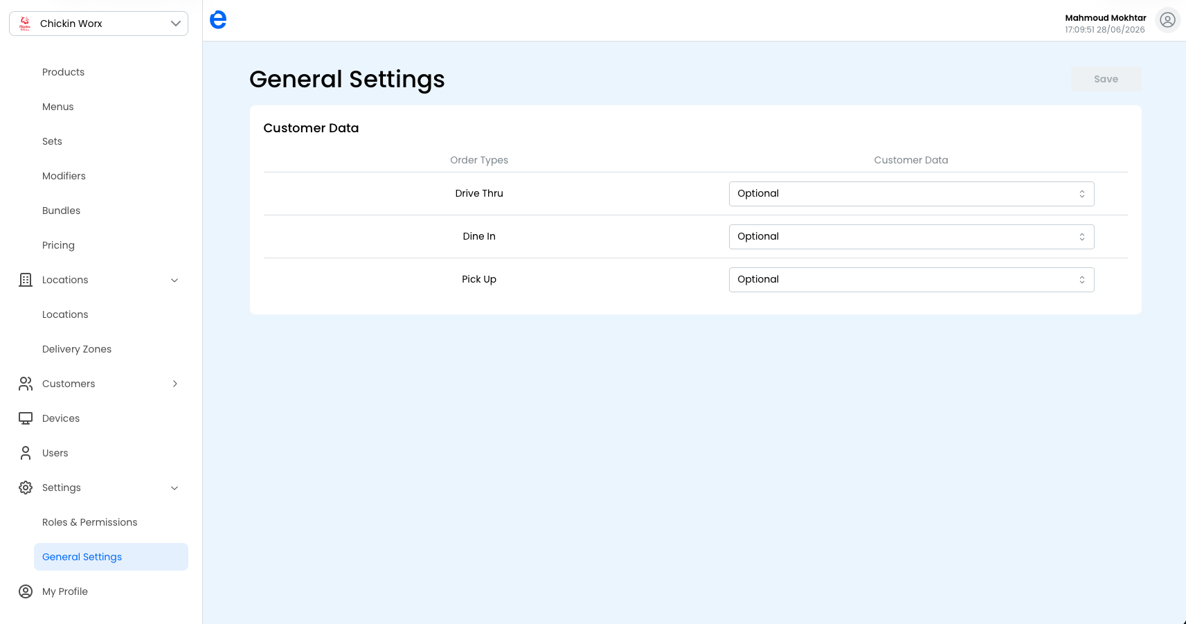 The General Settings page