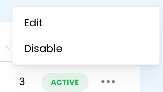The user actions pop-up