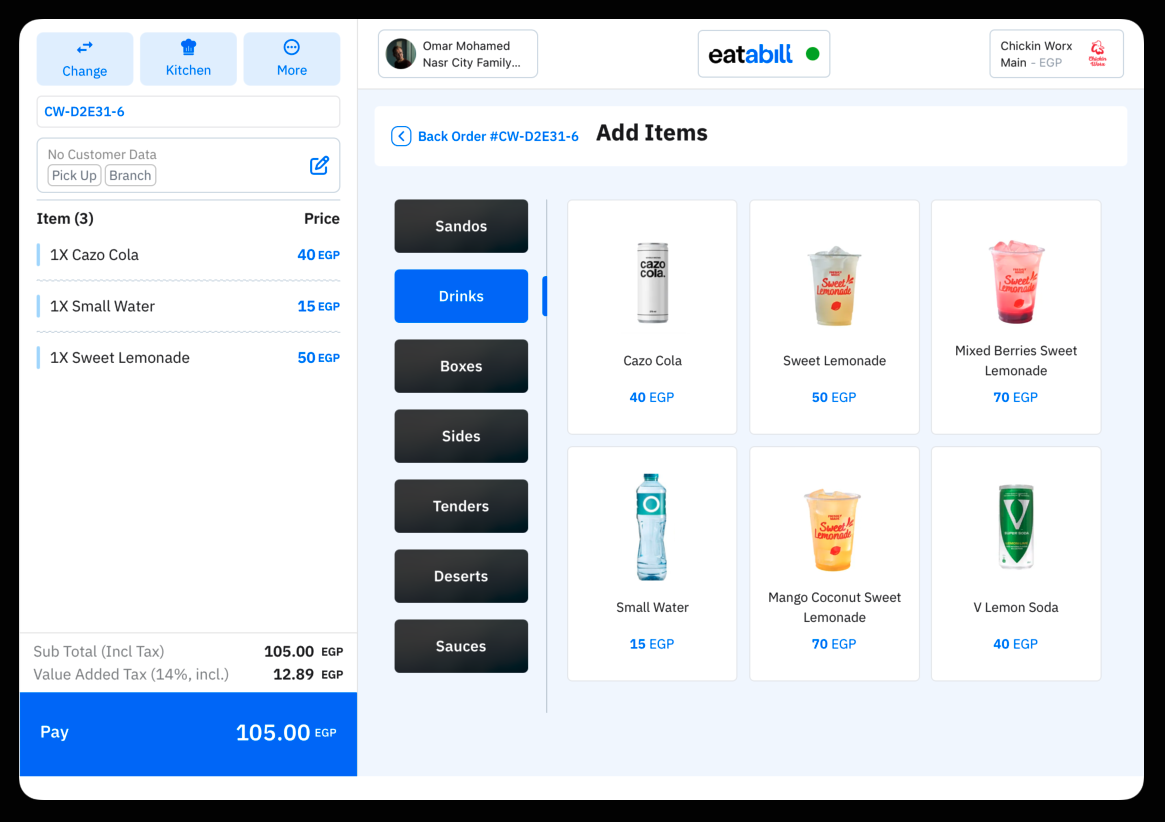Editing an active order with the product grid open