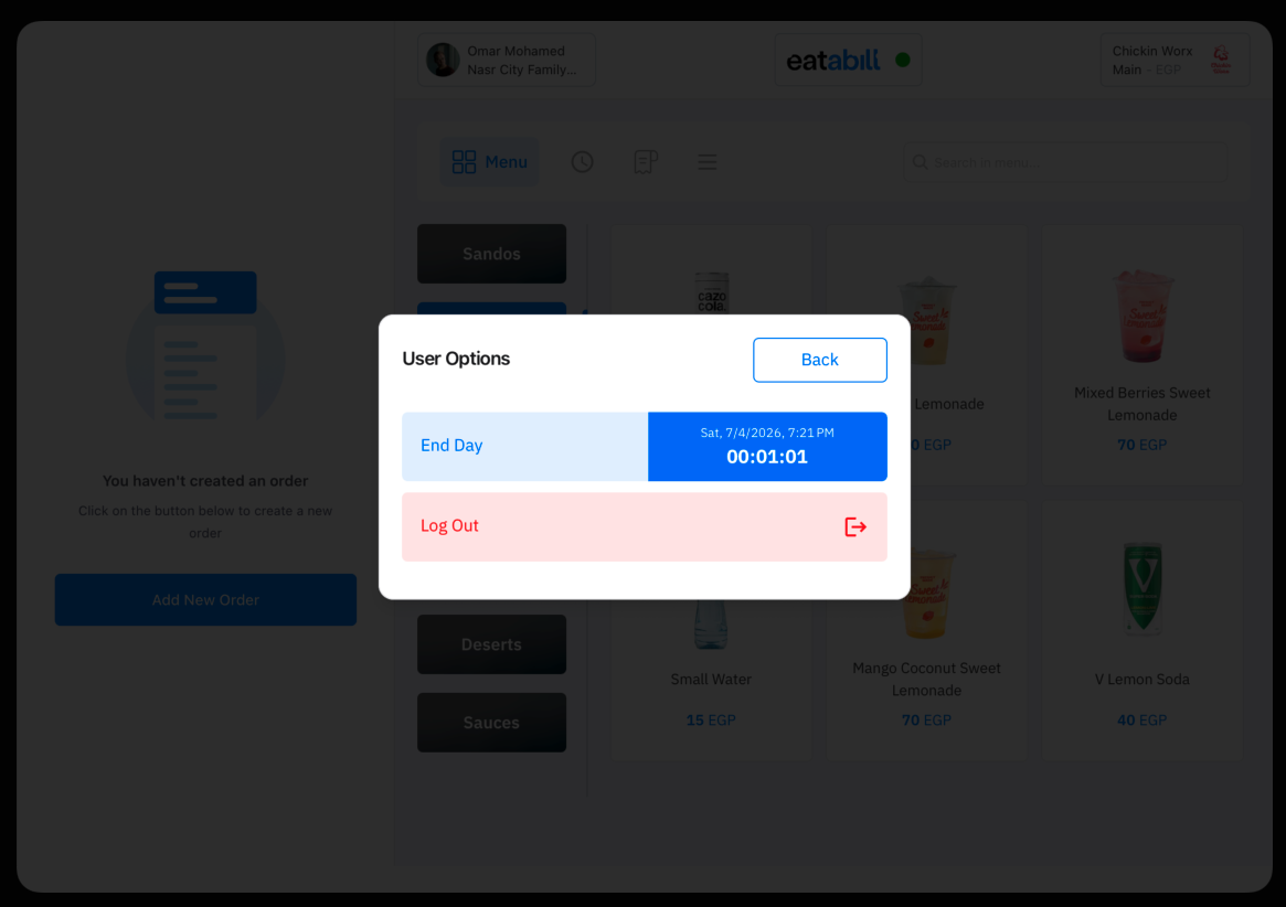 The open-day timer in the user options menu
