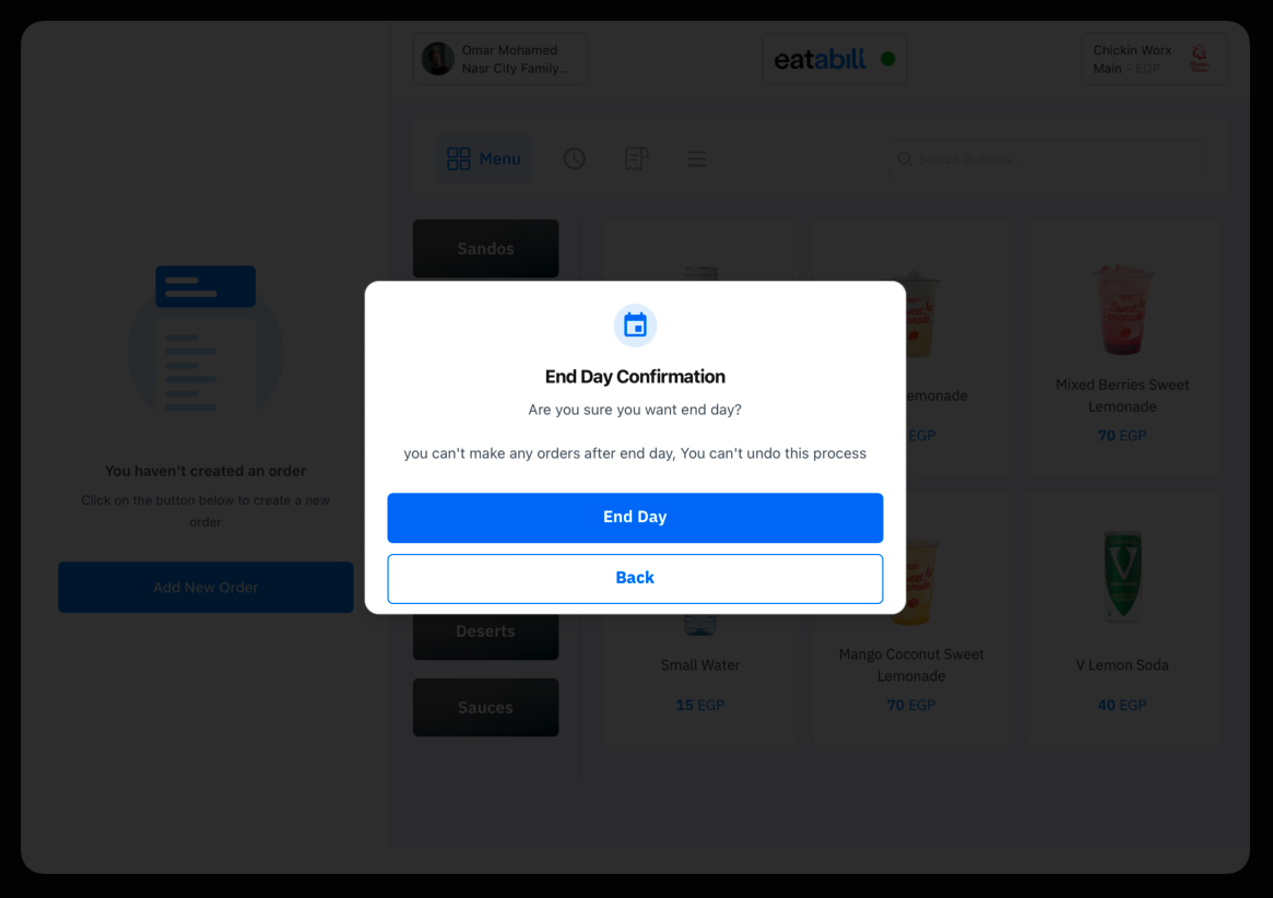 The End Day Confirmation dialog