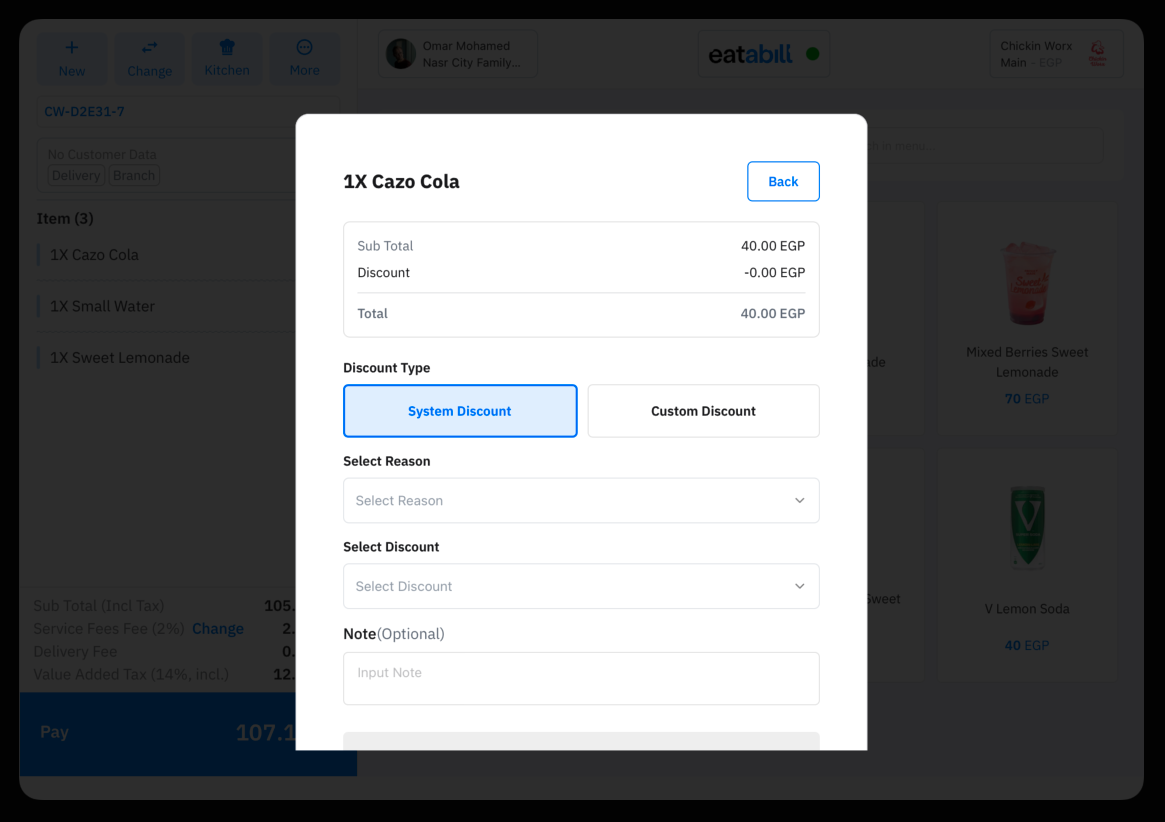 The item discount dialog with System Discount selected