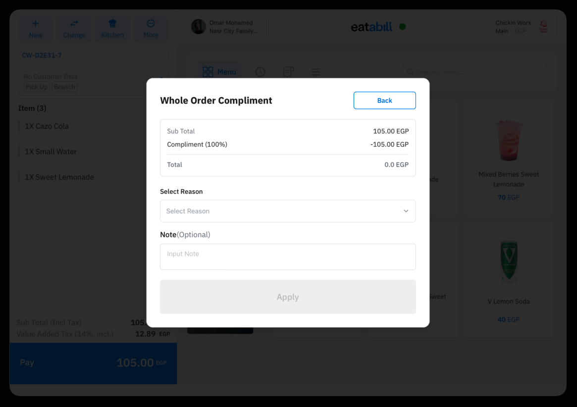 The whole-order compliment dialog