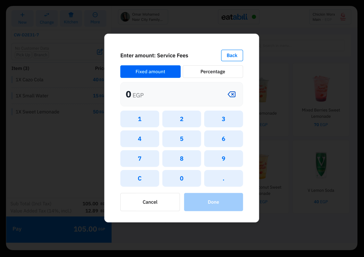 Entering a fee amount as a fixed value or percentage