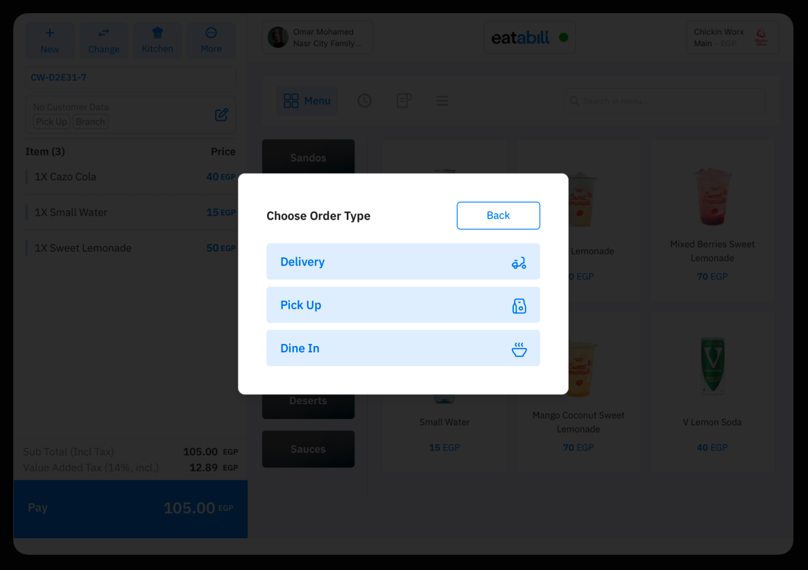 Choosing a different order type