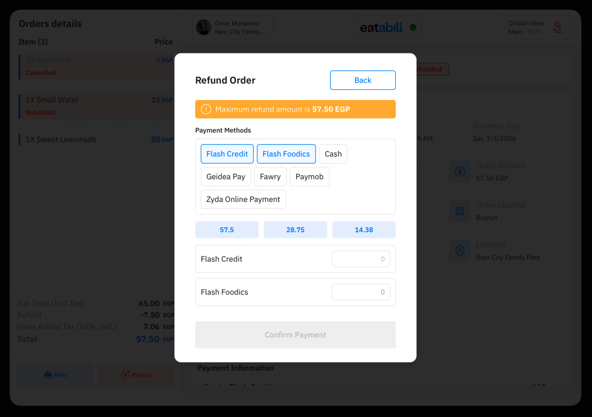 Choosing payment methods and amounts to refund an order
