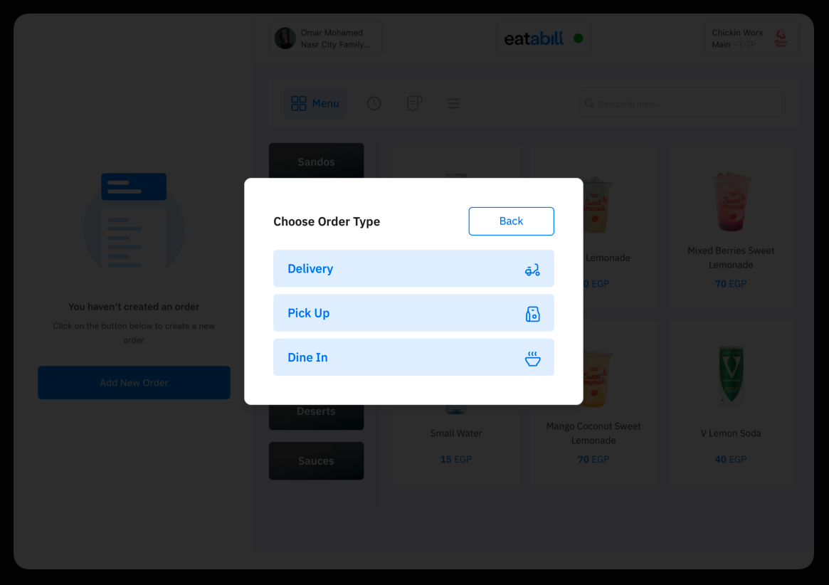 The order type selector