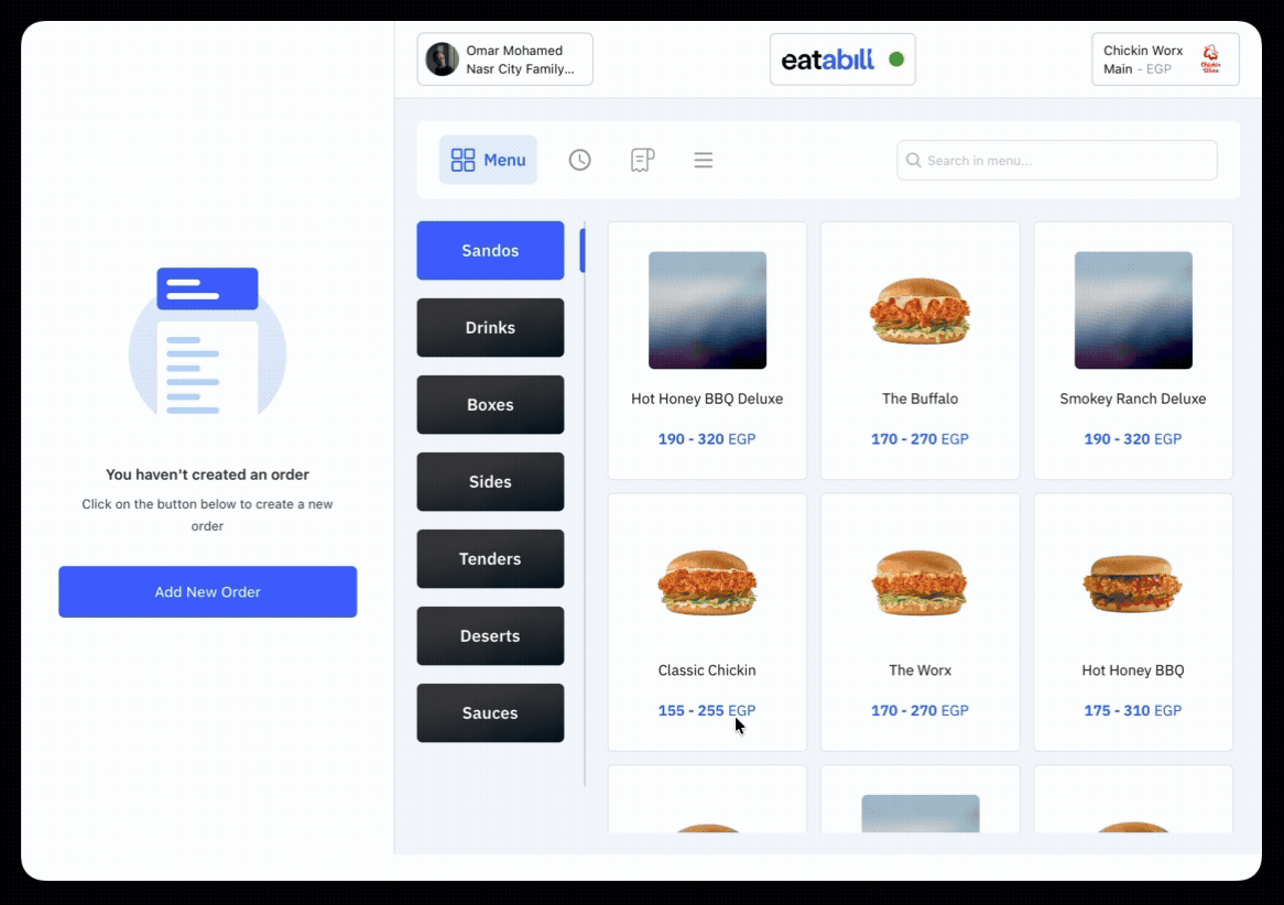Tapping a category then products to add them to the cart