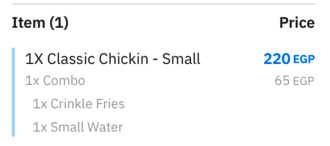 An item before it has been sent to the kitchen