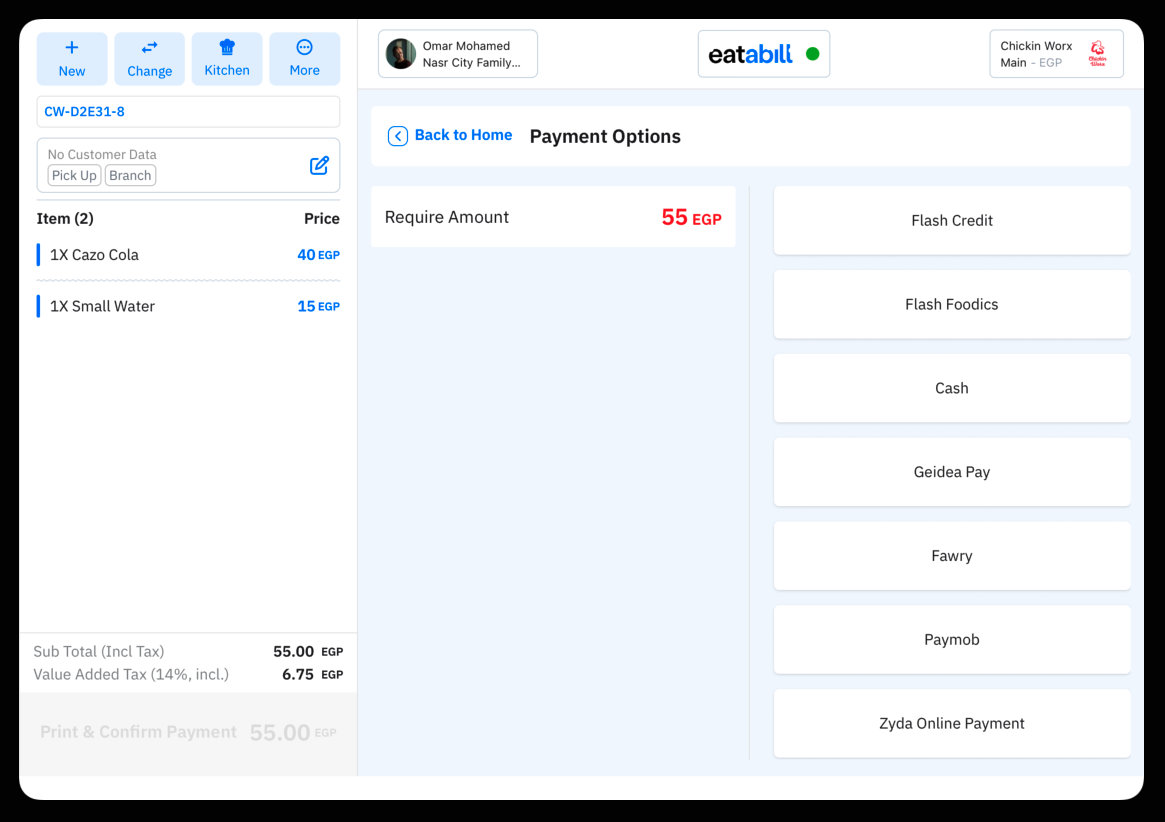 Payment Options with the required amount and a list of payment methods