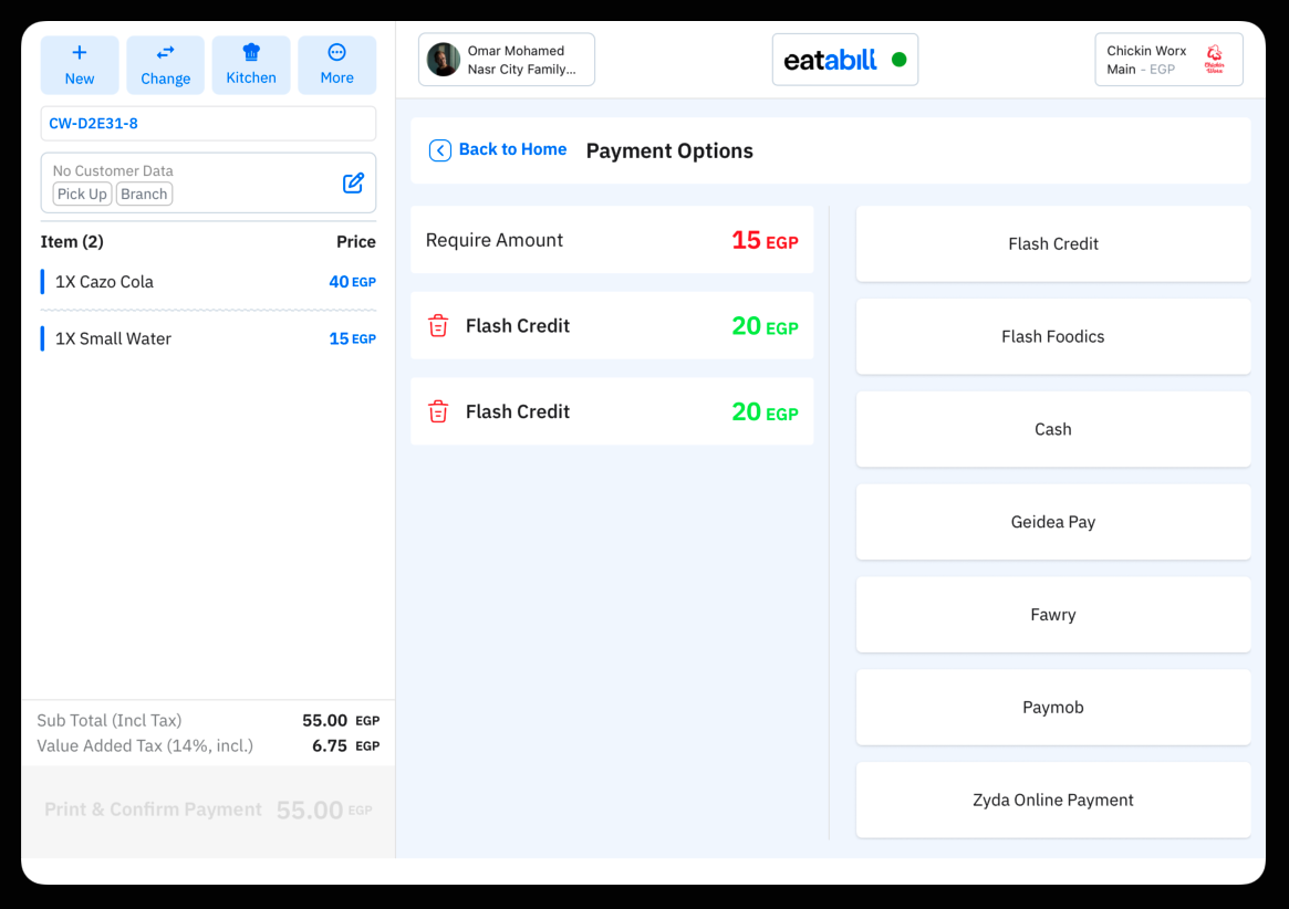 Two payments added, with the required amount partially covered