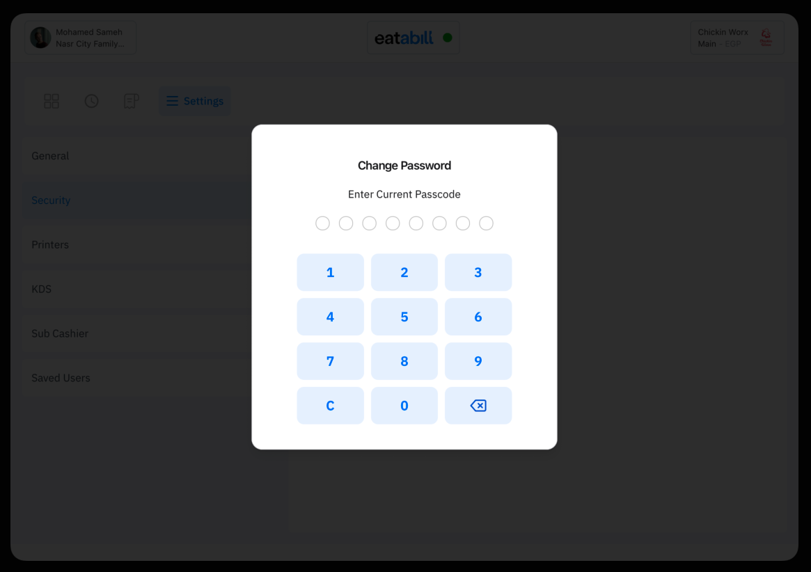 The numpad asking to Enter Current Passcode