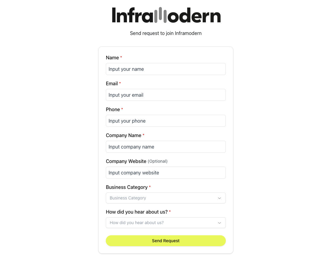 Request for access screen