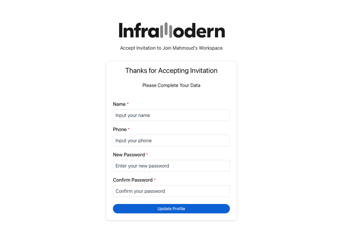 Complete your data screen with name and password fields