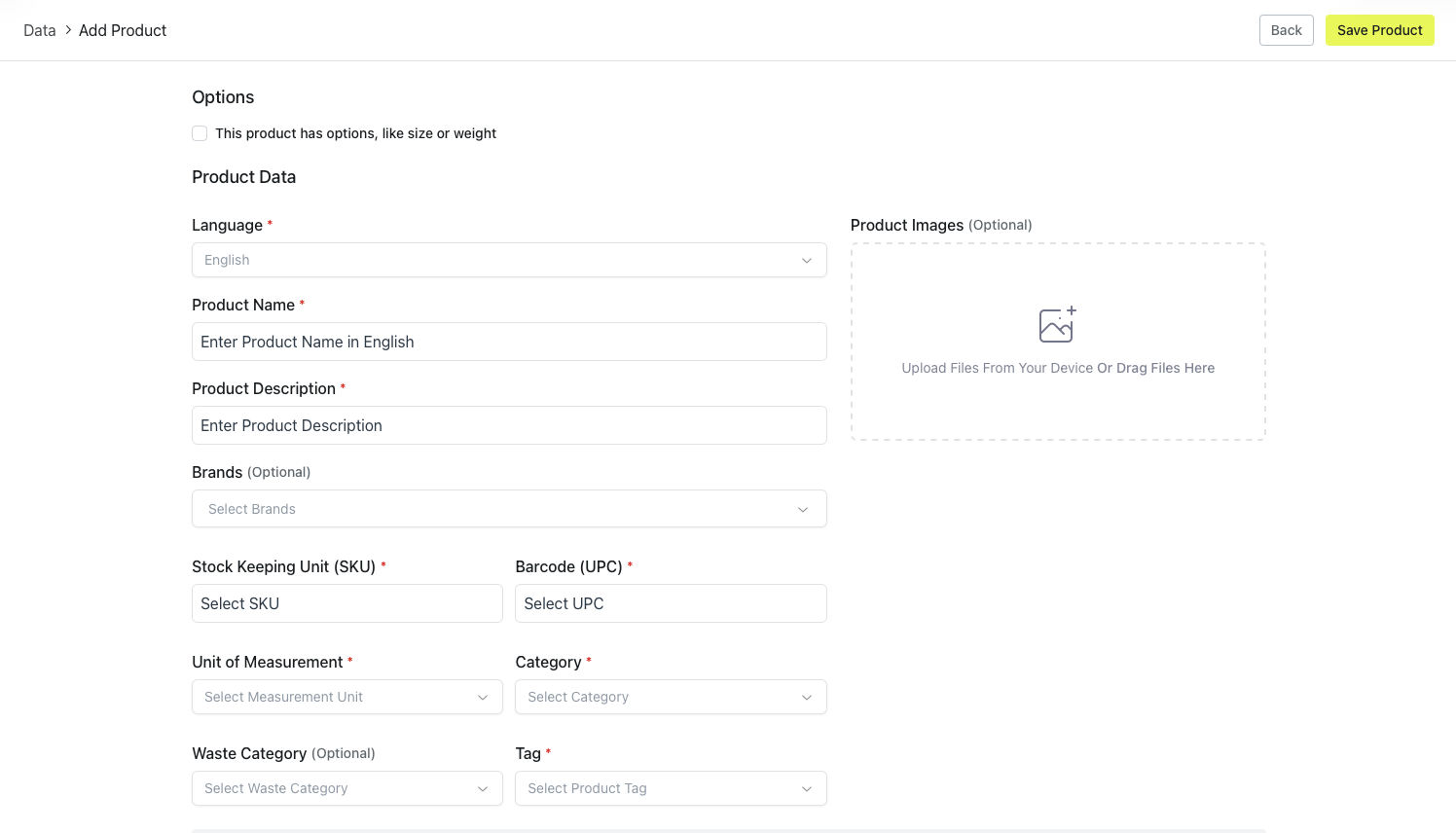 Opening the Add product form