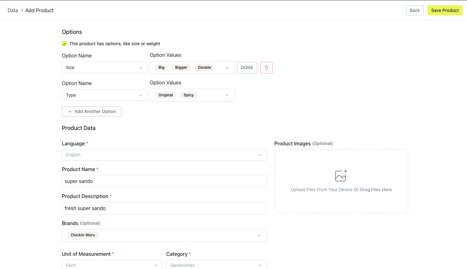 Saving the new product