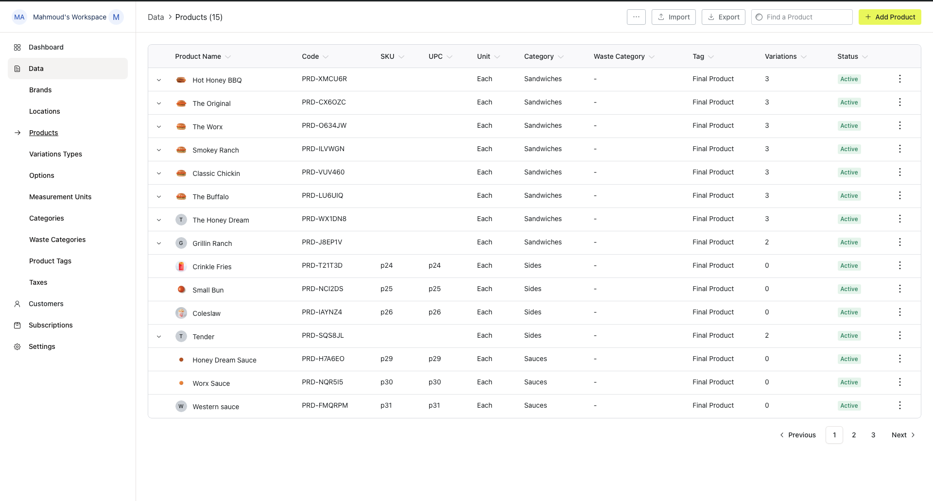 The All Products catalog listing