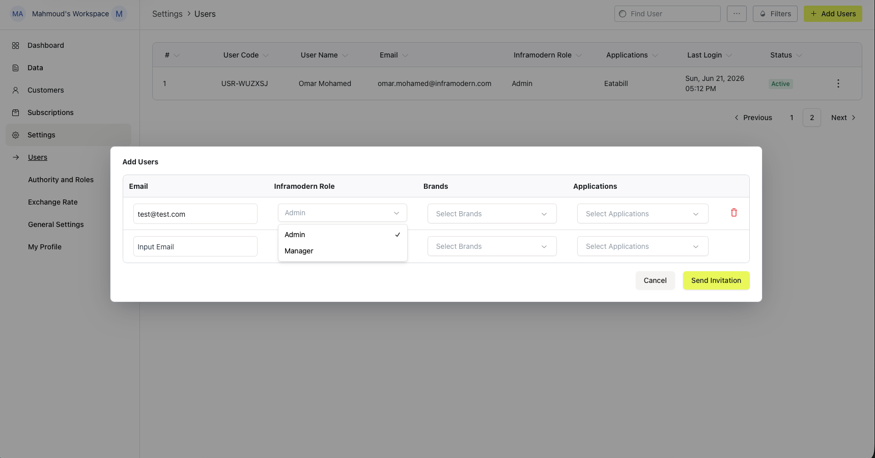 Add user dialog