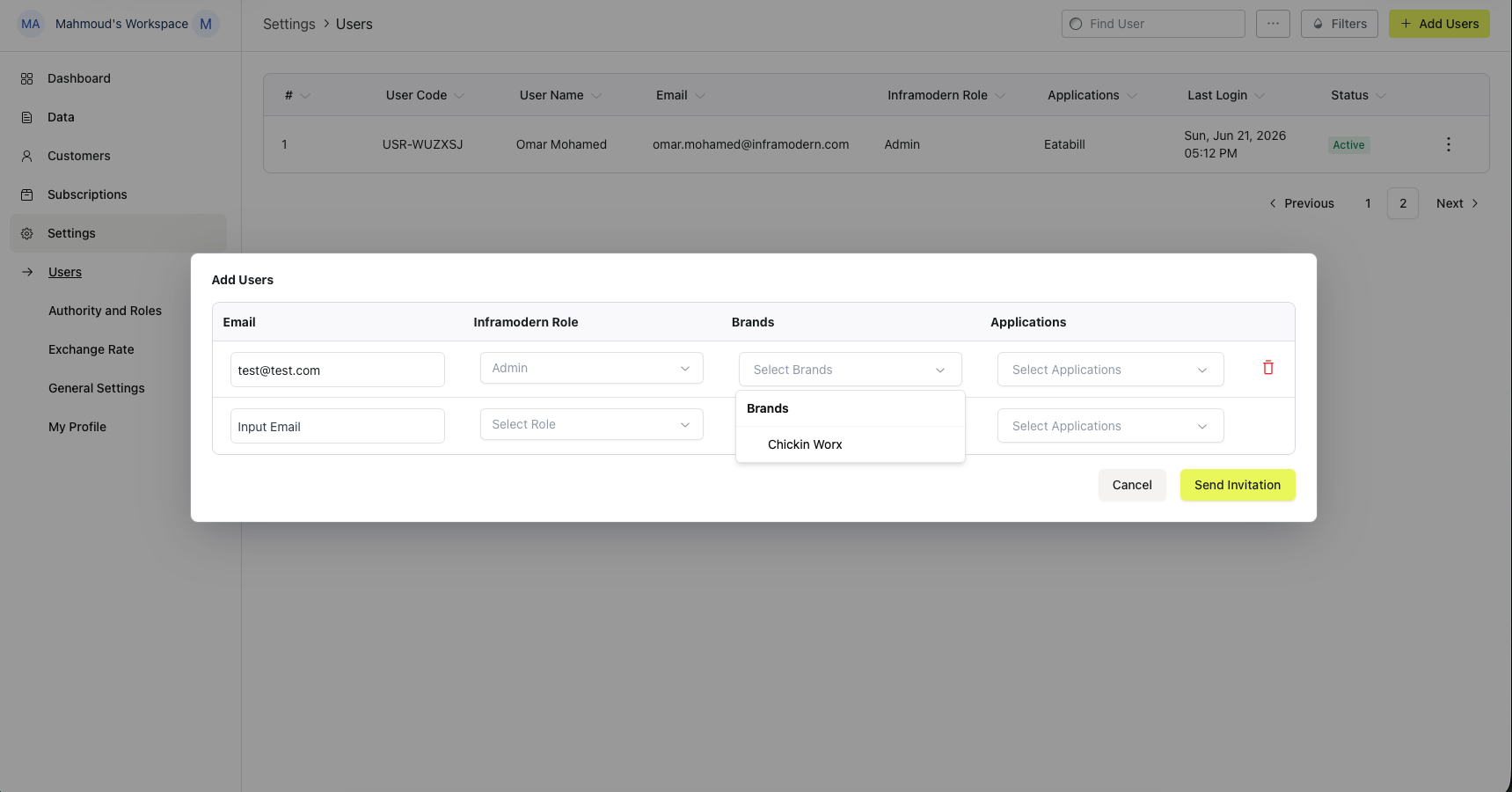 Brand assignment in the invite dialog
