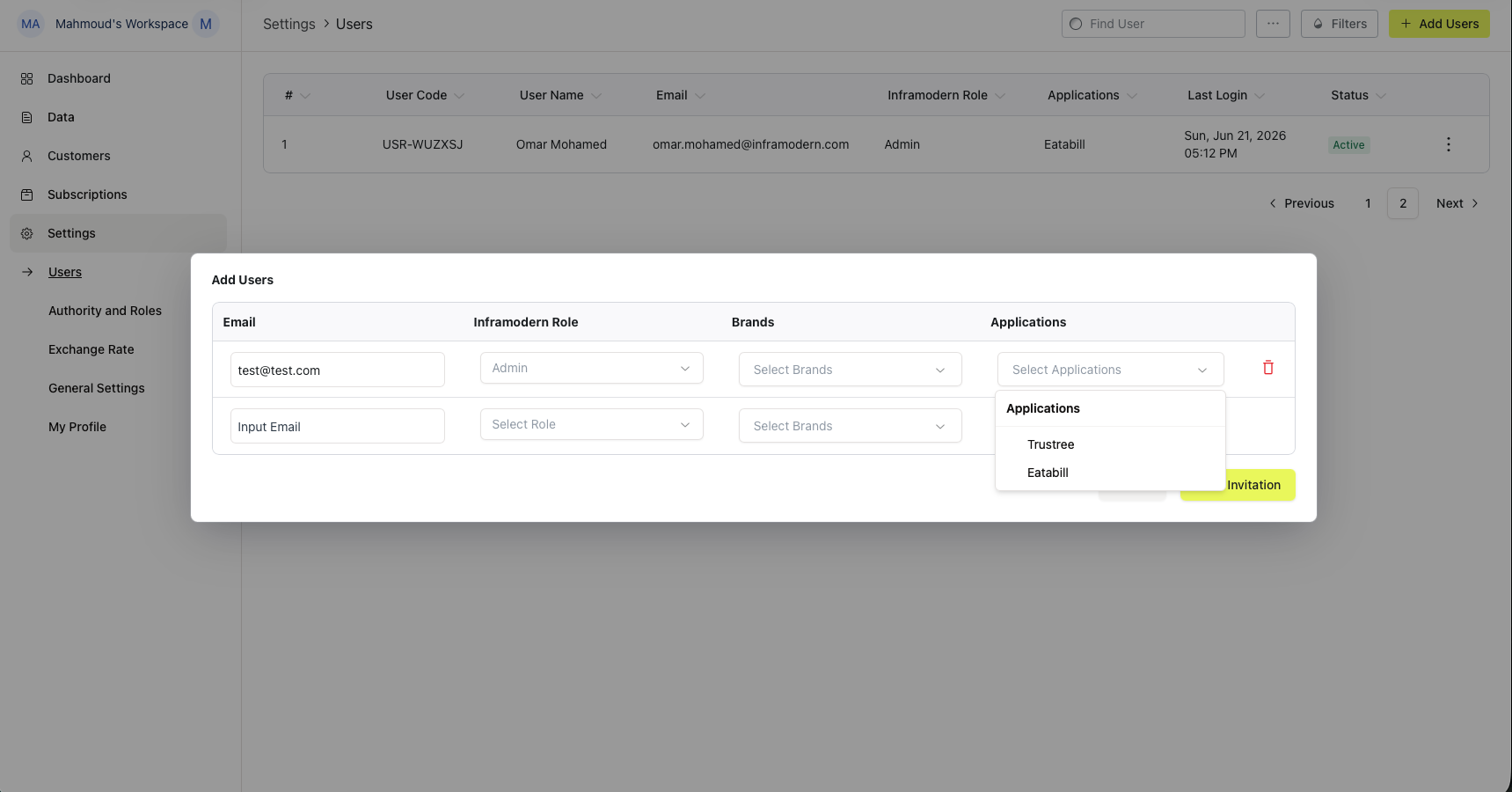 Application assignment in the invite dialog